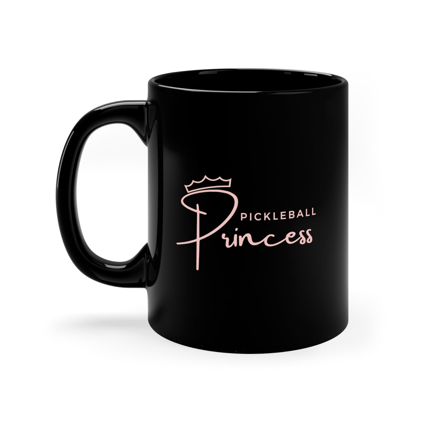 Pickleball Princess Pink Imprint. 11 Oz Black Coffee Mug