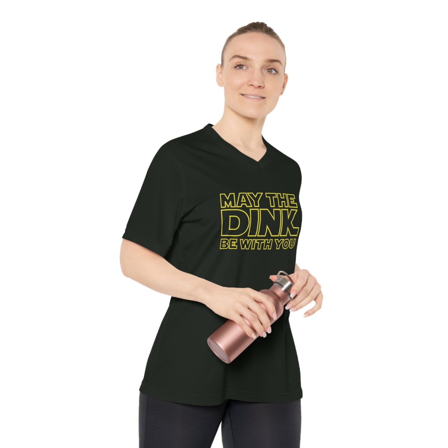 May The Dink Be With You.  Yellow Imprint. Women's Performance V-Neck