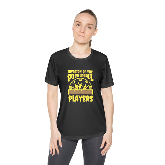 Invasion Of The Pickleball Players.  Yellow Imprint. Women's Moisture Wicking