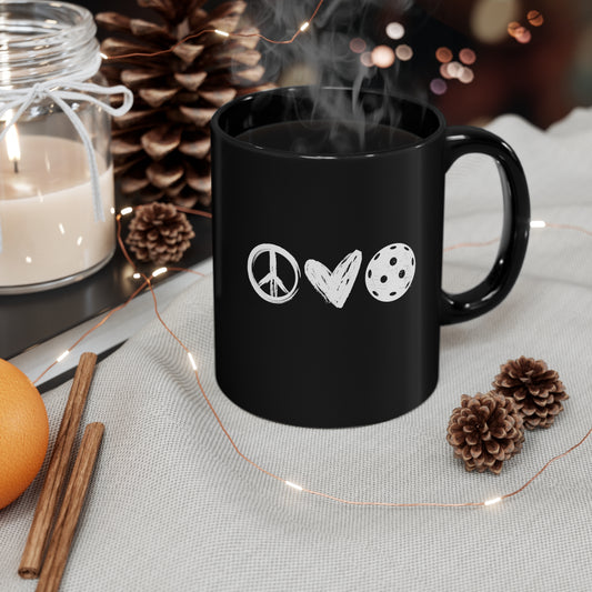 Peace, Love, Pickleball 11 Oz Black Coffee Mug