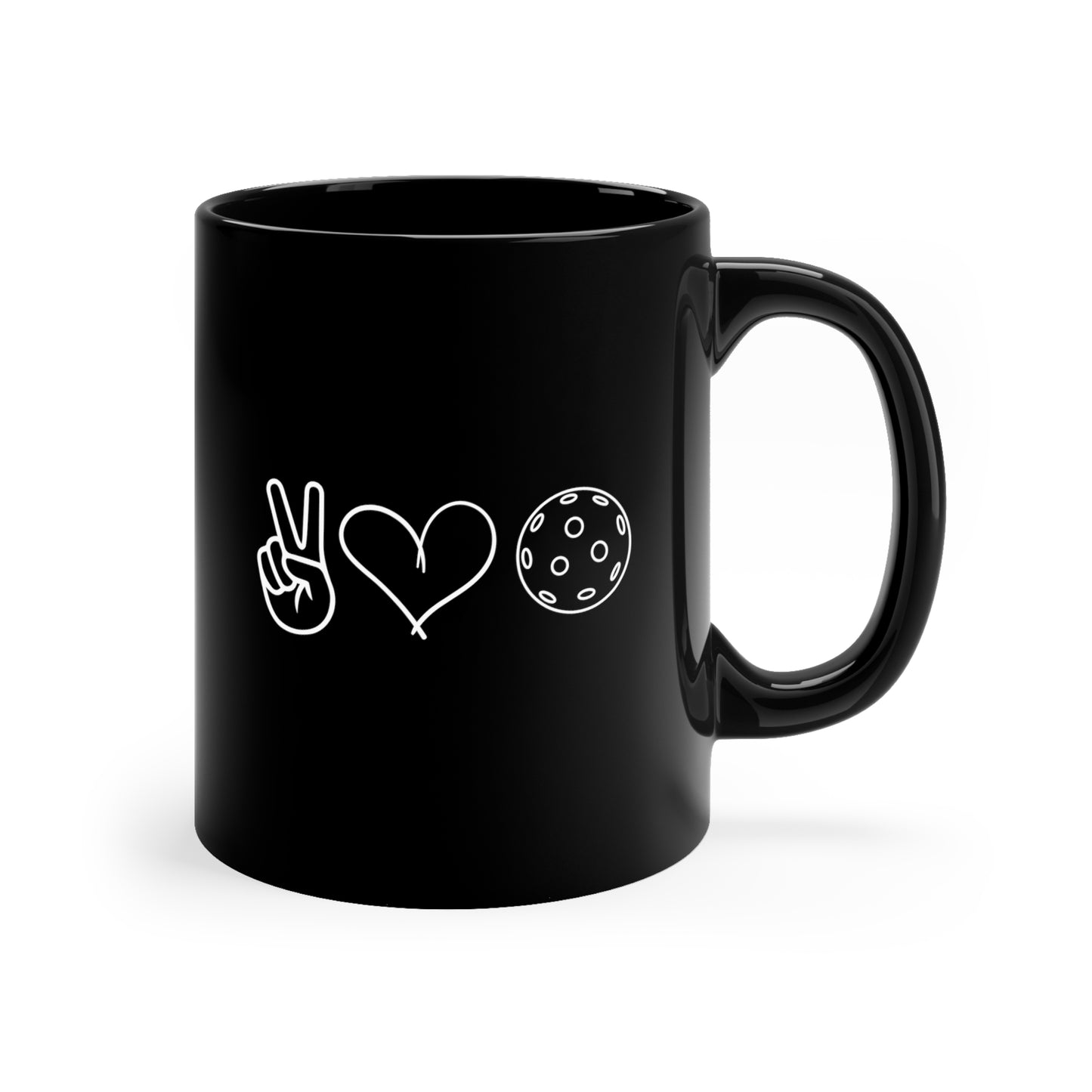 Peace, Love, Pickleball 11 Oz Black Coffee Mug