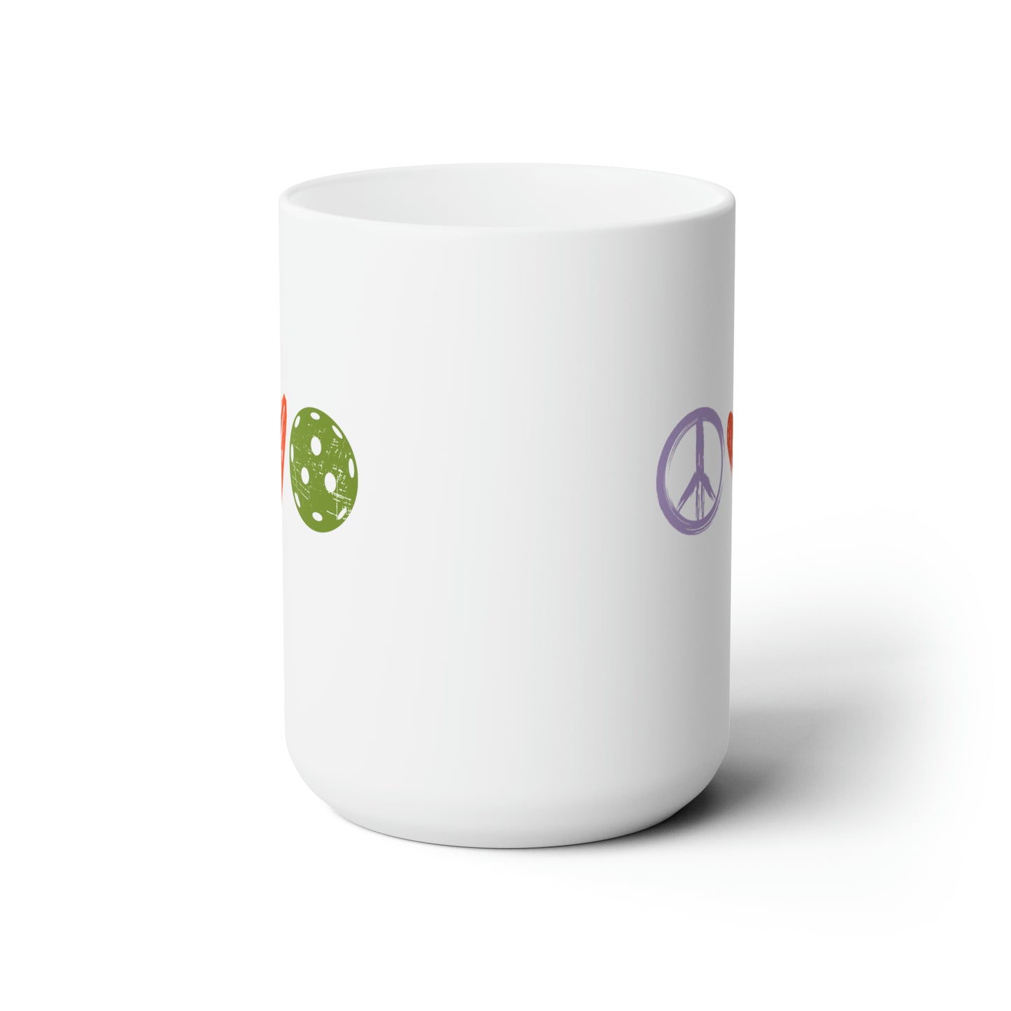 Peace, Love, Pickleball. Color Imprint. 15 Oz White Coffee Mug