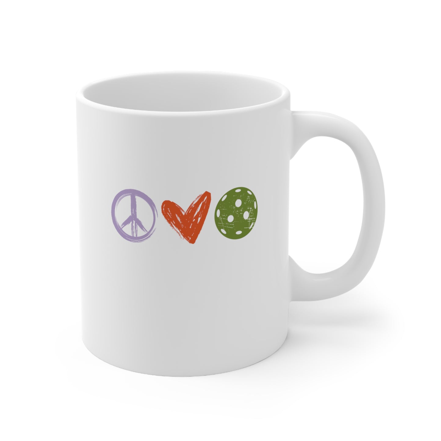 Peace, Love, Pickleball. Color Imprint. 11 Oz White Coffee Mug