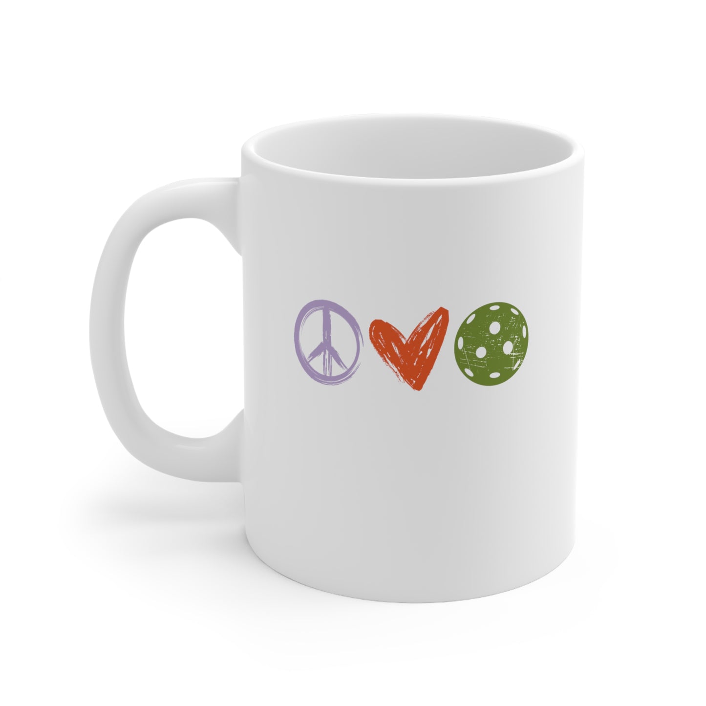 Peace, Love, Pickleball. Color Imprint. 11 Oz White Coffee Mug